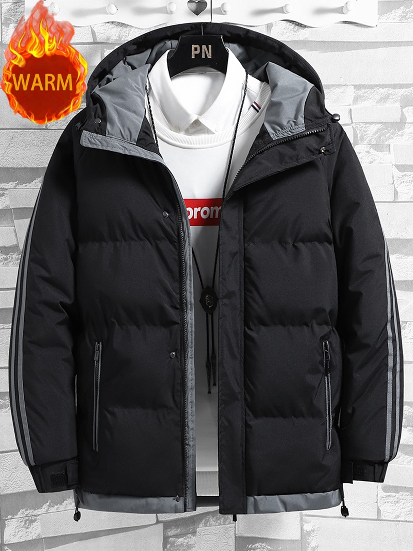 1 հատ տղամարդու ձմեռային բաճկոն գլխարկով, լցոնված վերարկու, սպիտակ և մուգ կանաչ, ոսկեգույն կայծակաճարմանդով, լվացվող մեքենայով, ամենօրյա, արտաքին հագուստի համար (ձյունակայուն, քամուց պաշտպանված) - սովորական, դահուկավազքի, ցրտի համար