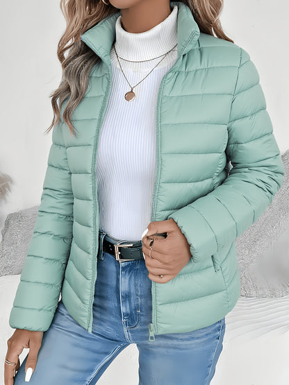 Women's Slim-Fit Quilted Polyester Jacket with High Neck