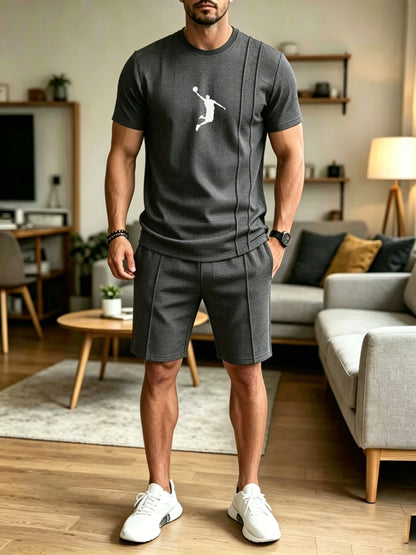 Men's Summer Casual Athletic Crew Neck T-Shirt & Shorts Set