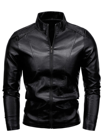 Men'S Casual Jacket - Stand Collar Zip-Up Long Sleeve - 100% Polyurethane, Solid Color, Non-Stretch Woven Fabric, Regular Fit with Functional Pockets for Daily Wear