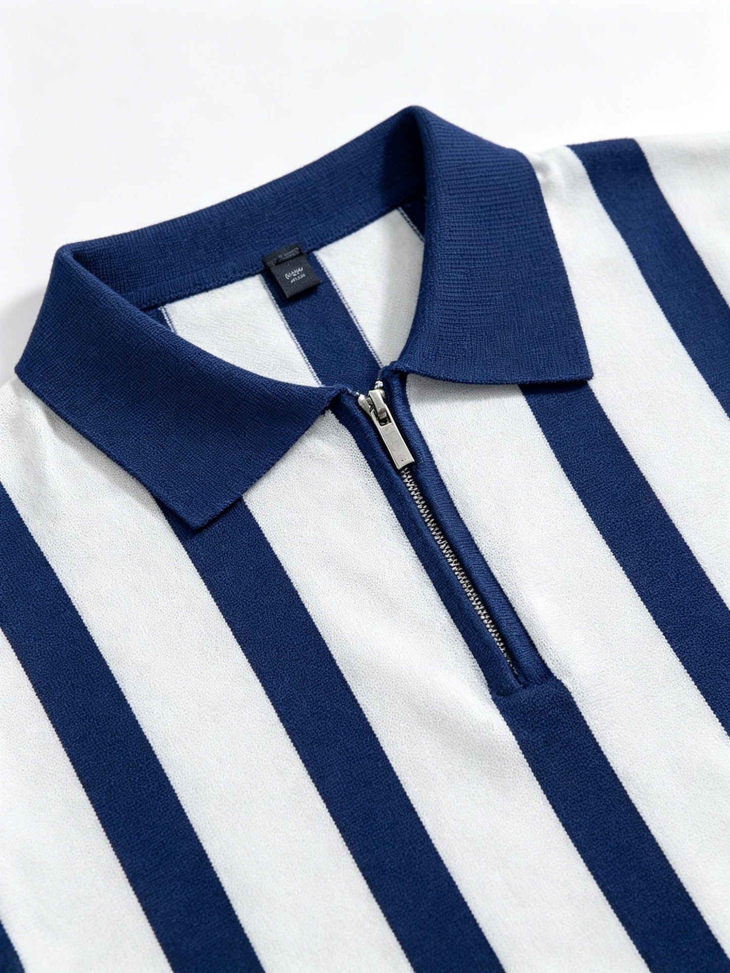 Men's Slim Fit Vertical Stripe Knit Polo with Half-Zip Collar