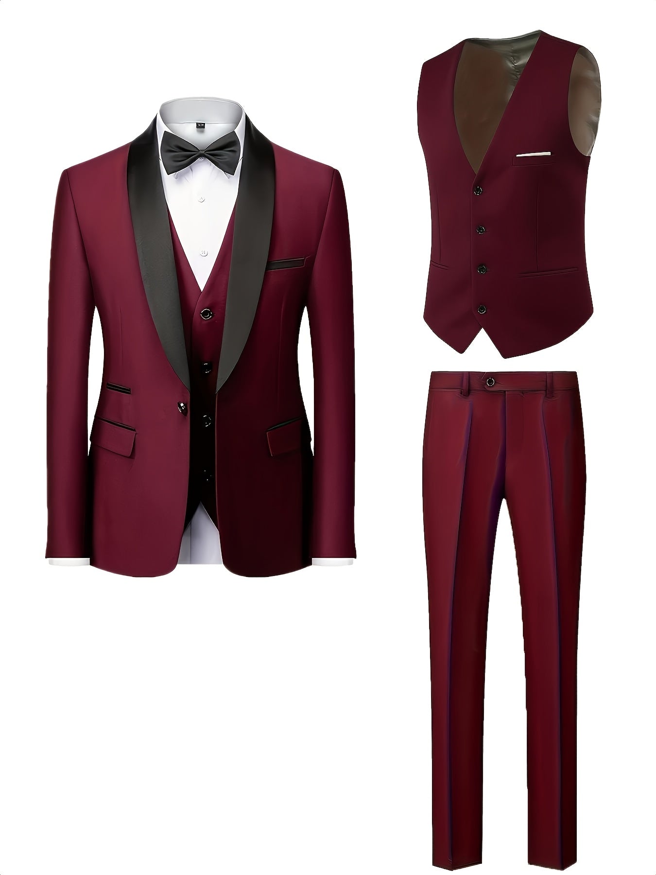 Men's Slim Fit 3-Piece Business Suit Set with Vest & Trousers