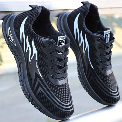 Men's Trendy Striped Running Shoes Lace Up Breathable Low Top For Outdoor Walking Jogging Casual Activities All Seasons