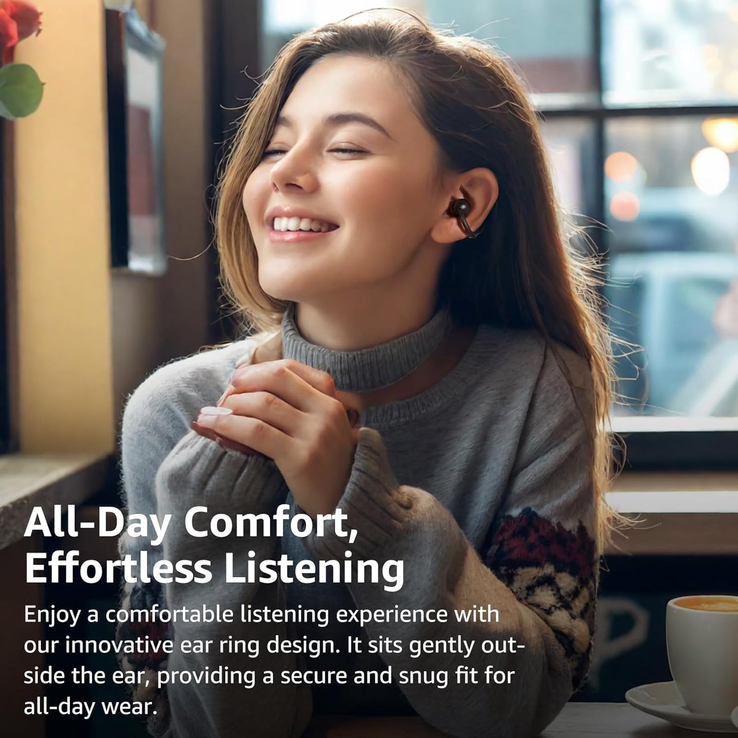 TOZO Openearring True Open Ear Headphones, Lightweight Comfort Open Ear Clip Wireless Earbuds, 40H Play Bluetooth 5.4 Headphones with Smart Digital Display Design Fit Sports Running, Workout Black