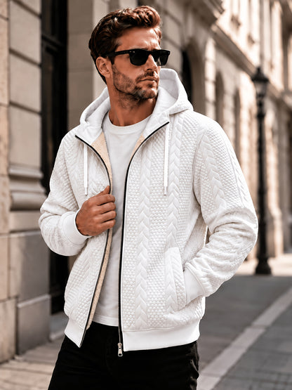 Men's Thickened Hooded Jacket with Cable Knit Embossing