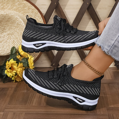 Women'S Knit Casual Sneakers - Stylish Striped Weave Pattern, Breathable Non-Slip Comfort Shoes with Rubber Sole for Outdoor Wear