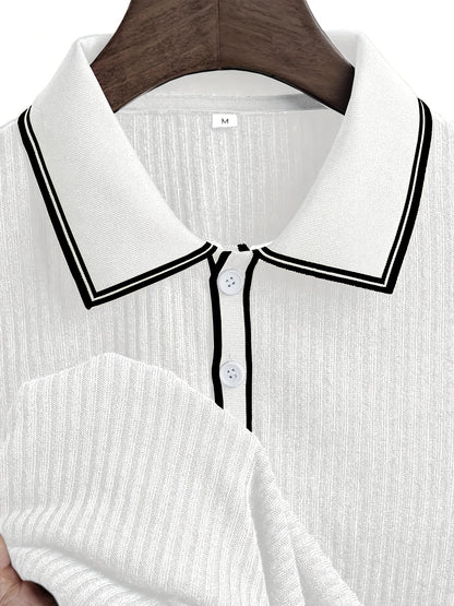 Men's Summer Casual Polo Shirt with Contrast Collar
