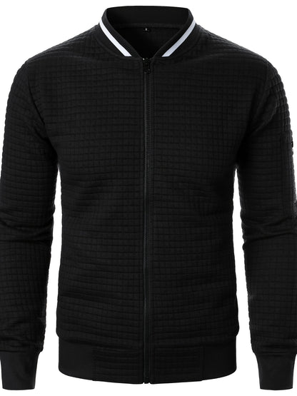 Men'S Zip-Up Jacket - Full-Zip Front Closure, Stand Collar, Lightweight Outerwear for Office, Casual & Formal Events - Spring/Fall Transitional Clothing - Easy-Care Modern Men'S Coat, Zip Up Jacket, Autumn Layering, Sleek Des