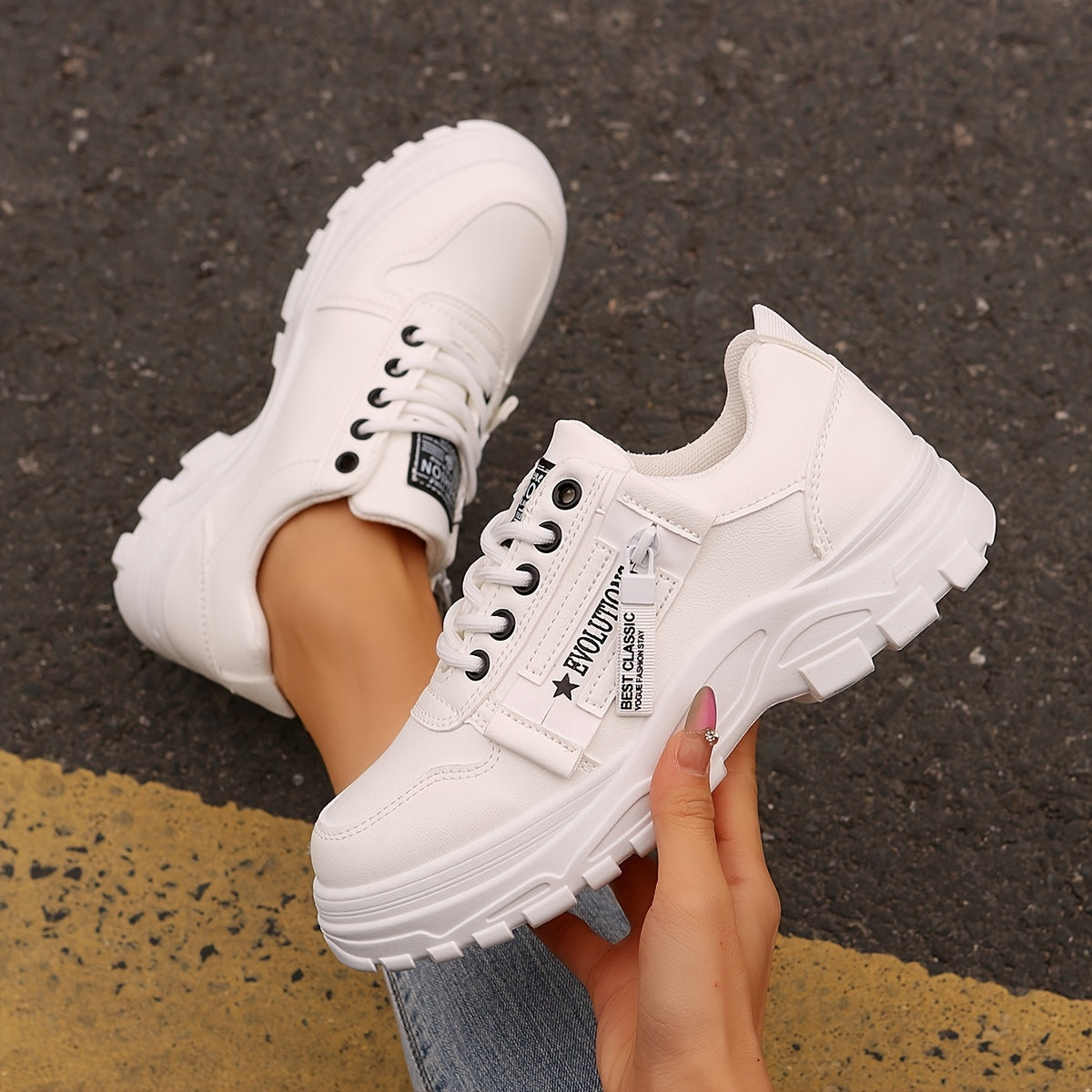 Women'S Breathable Knit Sneakers - Lightweight Thick Sole Casual Walking Shoes in White  Black, Synthetic Cover Upper with Rubber Outsole, Lace-Up Low-Top Design for Indoor/Outdoor, Travel, Beach  Shopping - Cute Gift for M