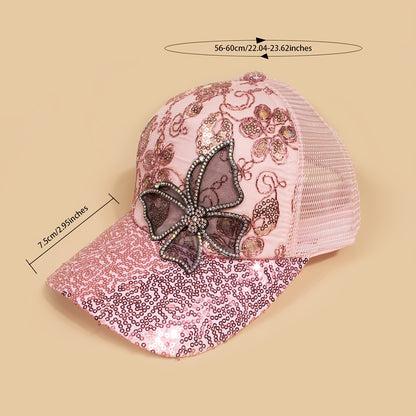 Women's Adjustable Breathable Baseball Cap with Sequin Butterfly