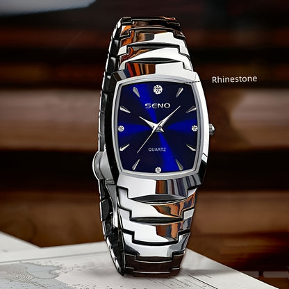 Men's Retro Square Business Watch with IPX7 Waterproof Alloy Strap