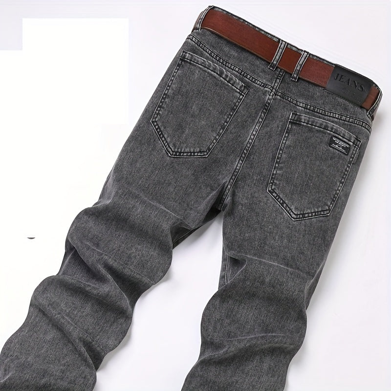 Men's Slim Fit Grey Jeans - Cotton Blend, Machine Washable, All-Season Denim Pants for Teens