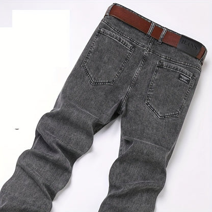 Men's Slim Fit Grey Jeans - Cotton Blend, Machine Washable, All-Season Denim Pants for Teens