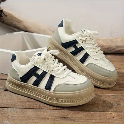 Women'S Thick Sole Casual Sneakers, Breathable Fabric Upper, All-Season Spring Sports Shoes, Stabilizing Support, Sole, Polyurethane Insole, Solid Color Design