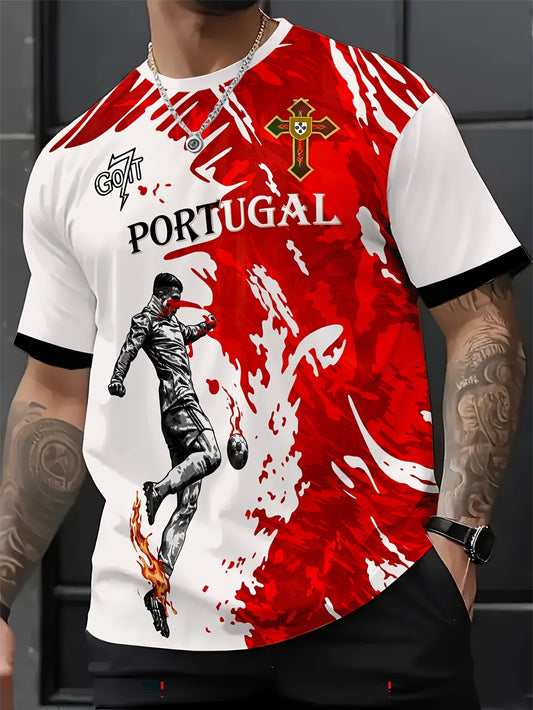Men's Vintage Portugal Football T-Shirt with Player Print - ayq