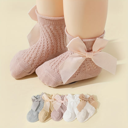 5 Pairs of Baby Socks for Spring And Summer, Featuring Breathable Mesh And Bows, Perfect for Everyday Wear.