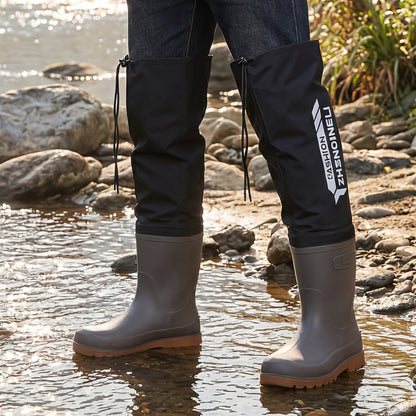 Men's Over-the-Knee PVC Rain Boots with Drawstring Cuff