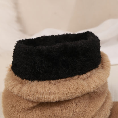 Կանացի նորաձև, միագույն, մինչև կրունկ հասնող փափուկ կոշիկներ, սահող փակմամբ, հարթ ծայրով, պլատֆորմա կրունկով, հարմարավետ և տաք, գործվածքով երեսպատված ձմեռային կոշիկներ - TPR ներբան, միջին կրունկ, եվրոպական հատուկ արտադրանք Հուիժոուից: