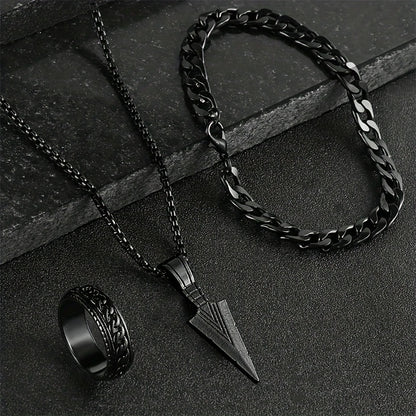 3pcs Stylish Minimalist Stainless Steel Pendant Necklace, Bracelet & Ring Set for and - Perfect for Casual Attire, Parties, Birthdays & Holidays, Durable Material, Classic Versatile Design, for Teenager