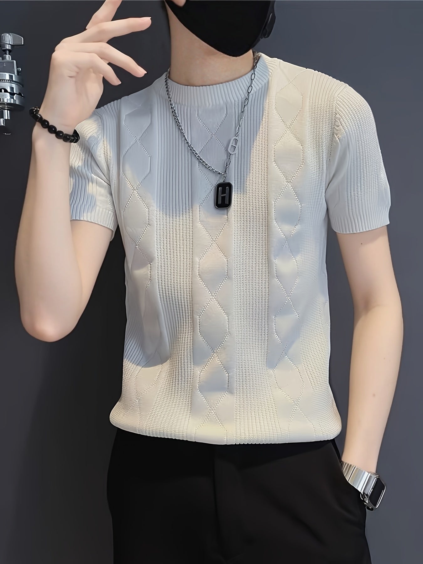 Yueli Water OBM Men'S Lightweight Knit Sweater - Short Sleeve Pullover with Round Neck, Breathable Summer Fabric, Solid Color Casual Business Attire for Daily Wear & Weekend Outings, Comfortable Knitwear, Stylish Casualwear, - ayq