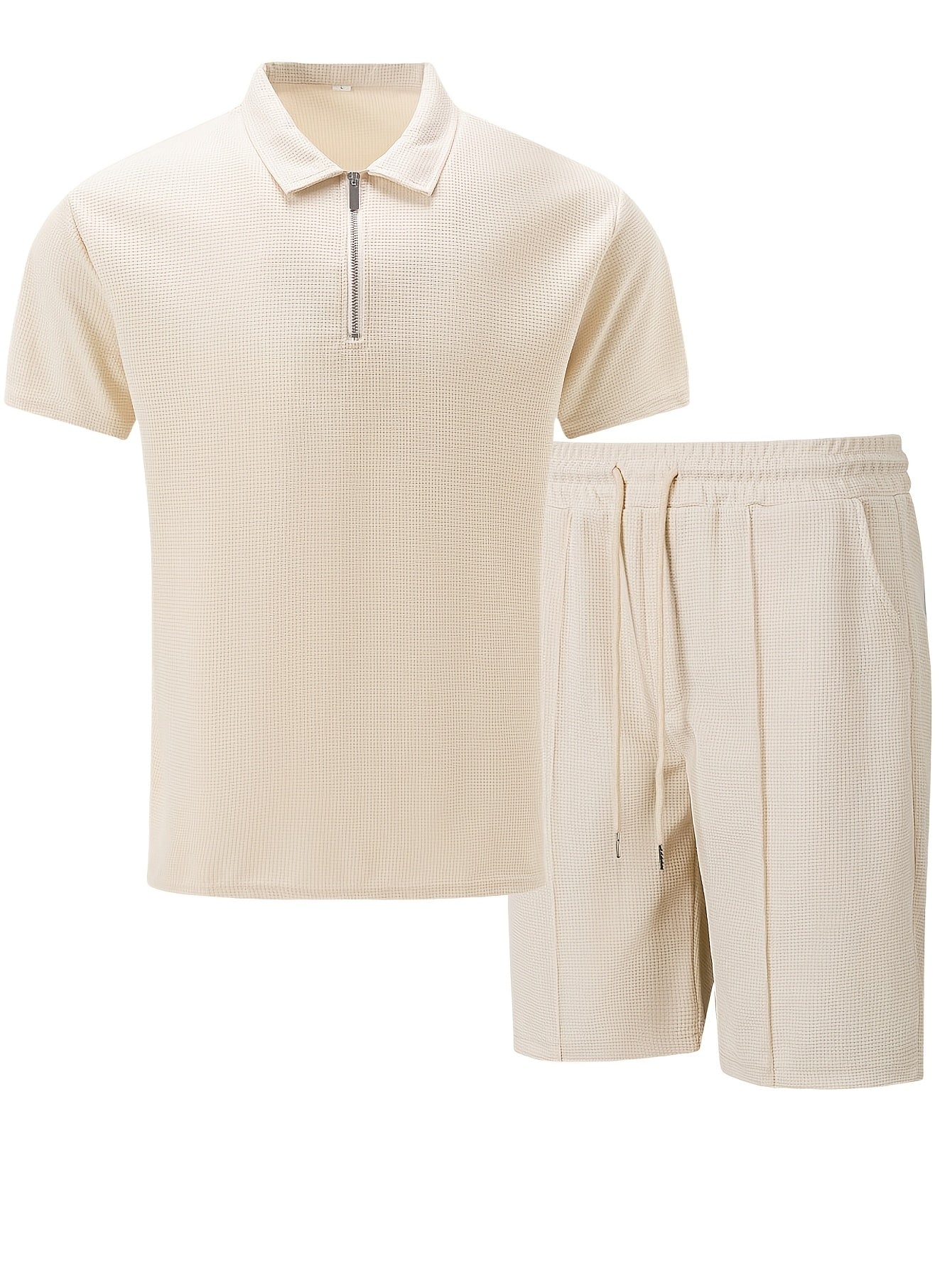 Men's Summer Casual 3-Piece Tracksuit Waffle Knit Half-Zip