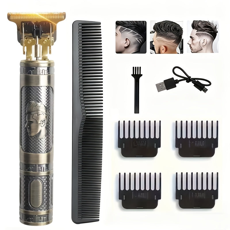 YAIAWISU Men's Cordless Electric Hair Clippers & Beard Trimmer with LCD Screen, USB-Rechargeable Cordless Grooming Kit, T-Blade Trimmer with Guide Comb Suitable for Hair, Shaving, and Scalp Trimming