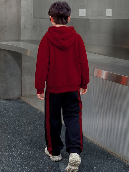 2 հատ տղաների ձմեռային գլխարկով մարզահագուստ և տաբատ - տաք սվիտեր համապատասխան երկար տաբատով, գունային բլոկներով վերնաշապիկ (հարմար է մեծ երեխաների և երեխաների համար) - լվացքի մեքենայով լվացվող 2 հատի հավաքածու, իդեալական է բացօթյա օգտագործման համար