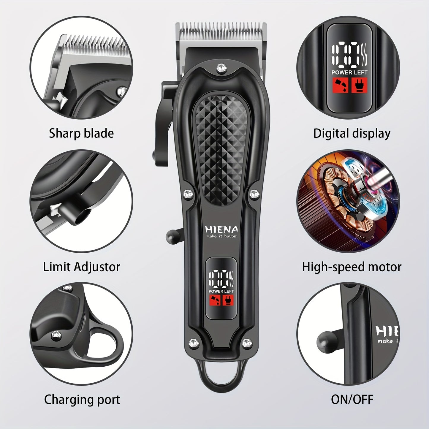 Men'S Professional Electric Digital Hair Clipper | Cordless USB Interface, ABS Plastic Body, Rechargeable Battery, Includes Limit Comb, Ideal for Father'S Day and Holiday Gifts