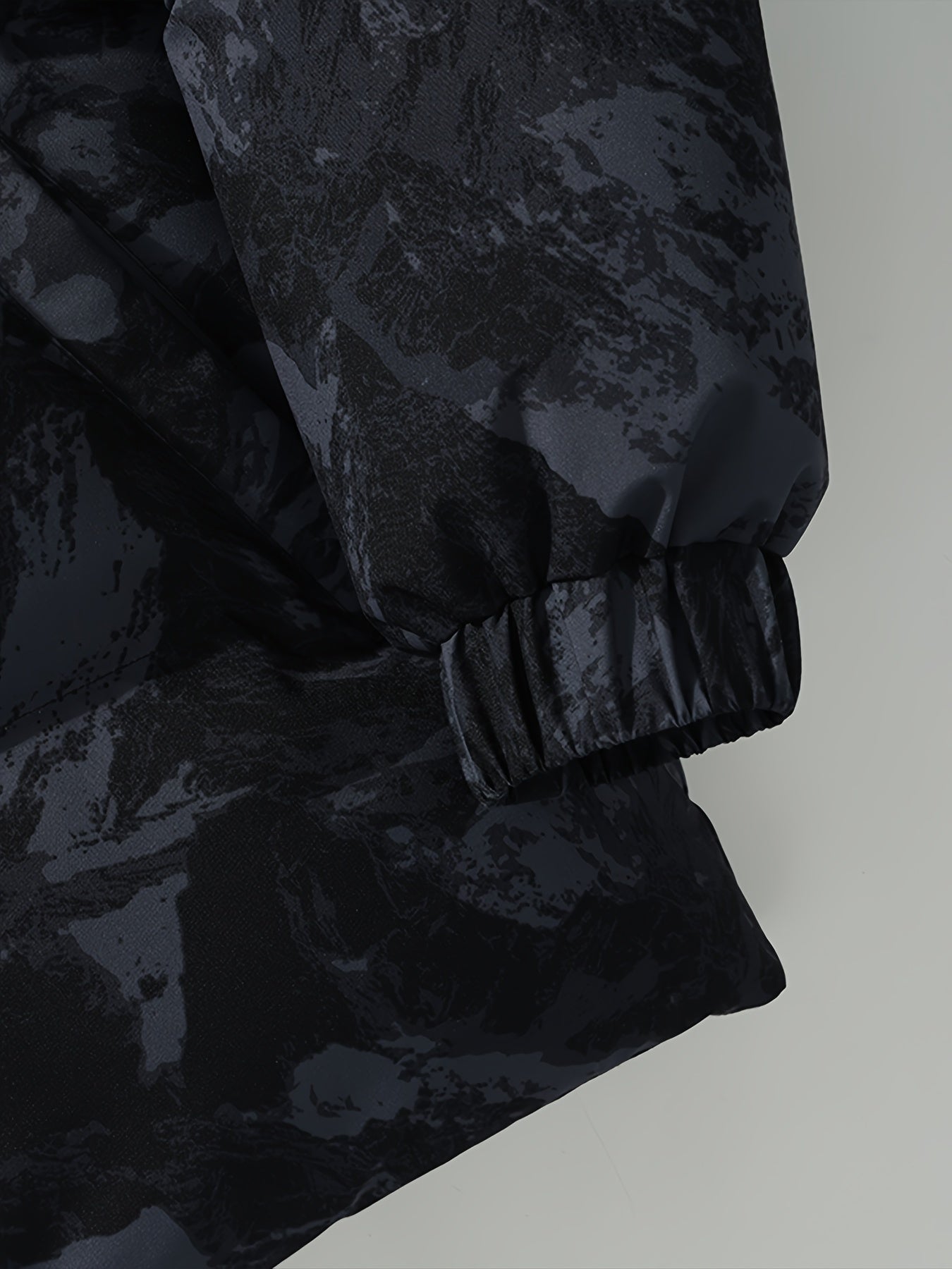 Men's Winter Mountain Camo Hooded Jacket with Insulating Polyester Fill - Stand Collar & Zippered Pockets, Machine Washable Outdoor Coat for Hiking, Camping, Casual Wear - White/Black/Gray (Regular Fit) by Ocean Muai Xing