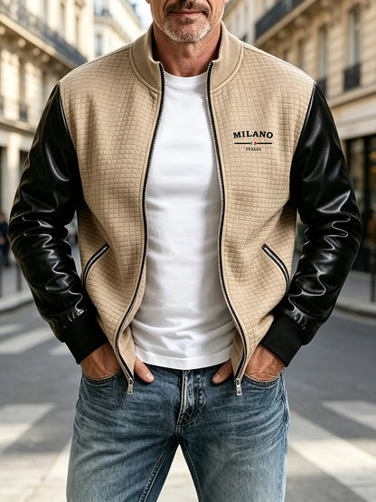 Men's Slim-Fit Jacquard Bomber Jacket with Zipper - Fall/Winter