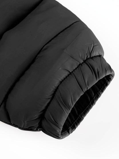 Կանացի թեթև, սև, գլխարկով ձմեռային բաճկոն՝ գրպաններով - Էլեգանտ երկար թևքերով վերնազգեստ, նեյլոնե նյութ, կայծակաճարմանդով դիզայն, իդեալական է առօրյա կամ ճանապարհորդության համար, ձմեռային վերարկուներ