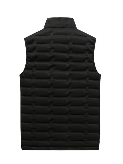 Men's Outdoor Sports Warm Vest Jacket, Stand Collar Multi-Pocket Practical Vest, Soundwave Technology Composite Print Windproof High Quality Sports Jacket - ayq