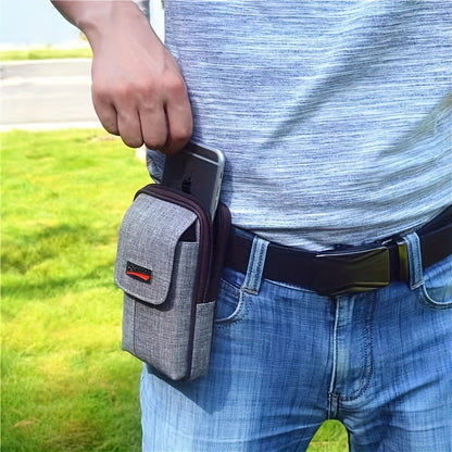 1pc Men's Mobile Phone Bag, Casual Wear Belt Fanny Pack, Canvas Mobile Phone Fanny Pack, Multi-functional Waterproof Mobile Phone Bag, Card Holder, Coin Wallet