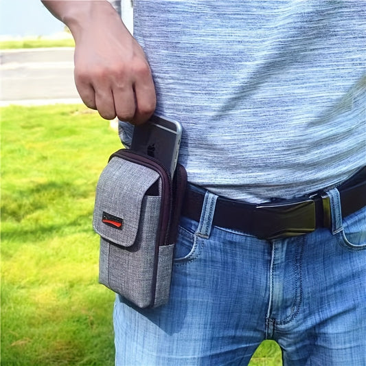 1pc Men's Mobile Phone Bag, Casual Wear Belt Fanny Pack, Canvas Mobile Phone Fanny Pack, Multi-functional Waterproof Mobile Phone Bag, Card Holder, Coin Wallet