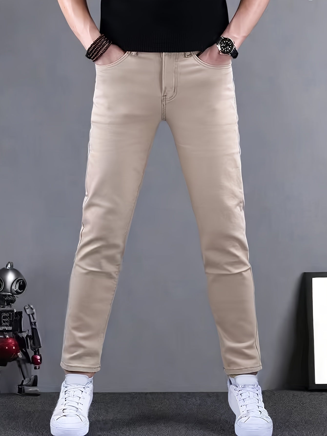 Men's Casual Slim Fit Jeans, Men's Versatile Classic Design Denim Pants for All Seasons