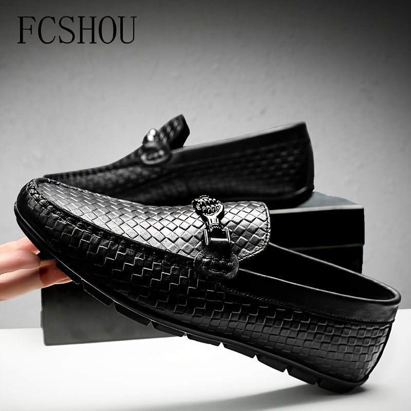 Men's Slip-On Leather Loafers with Rubber Sole - Casual Square Toe