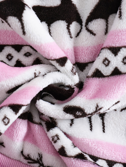 2pcs Girls' Cute Deer Print Fashionable Thick Flannel Set for Autumn/Winter, Soft and Comfortable Warm Outfit, Versatile Casual Attire with Outdoor Activities, Winter Clothing, Autumn Fashion, Stylish Kids' Wear, Playful Desi