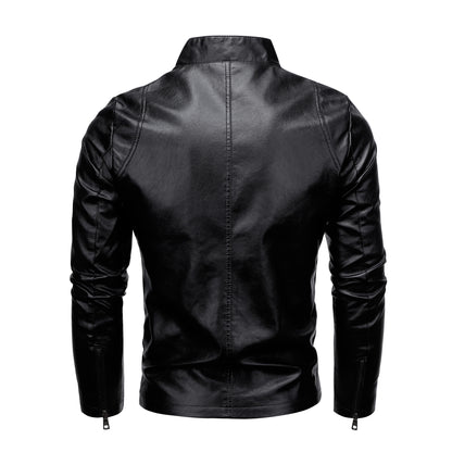 Men'S Casual Jacket - Stand Collar Zip-Up Long Sleeve - 100% Polyurethane, Solid Color, Non-Stretch Woven Fabric, Regular Fit with Functional Pockets for Daily Wear