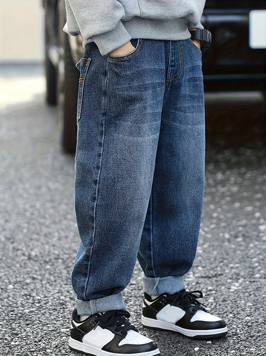 Boys' Straight Leg Denim Jeans for Spring & Fall, Casual Style - ayq