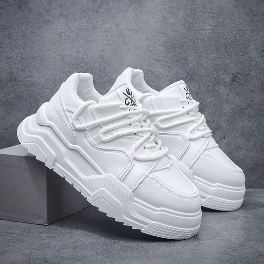 Men's Trendy Solid Color Thick Shoes, Comfortable Non Slip Soft Sole Durable Lace Up Sports Shoes for Men's Outdoor Activities
