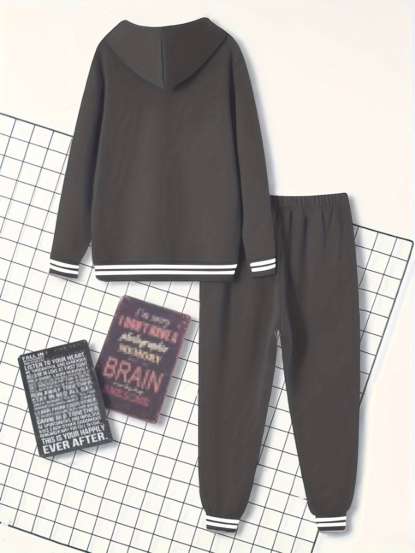 Men's Solid Color Hooded Casual Sportswear Set - ayq