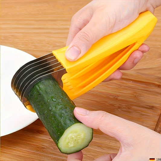 Premium Banana &amp; Cucumber Slicer Pro - սուր չժանգոտվող պողպատից շեղբ, ձեռքի ձեռքի կտրիչ՝ էրգոնոմիկ դեղին պլաստիկ բռնակով - անվտանգ աման լվացող մեքենայի մեջ, ժանգակայուն և առանց BPA-ի՝ առողջ նախուտեստների, ճաշի պատրաստման, տնային և պրոֆեսիոնալ K