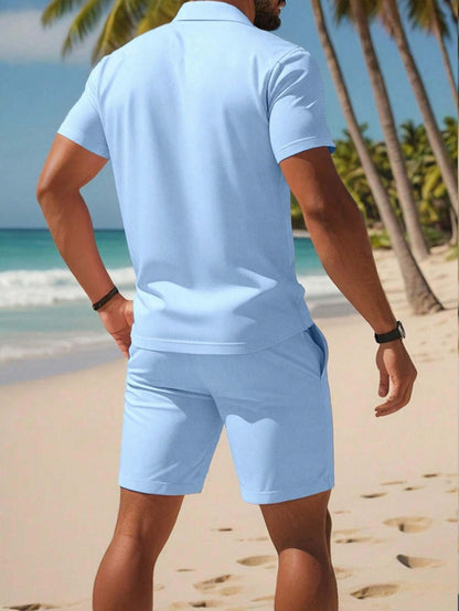 Men's Summer Polo Shirt & Shorts Set Lightweight Quick-Dry