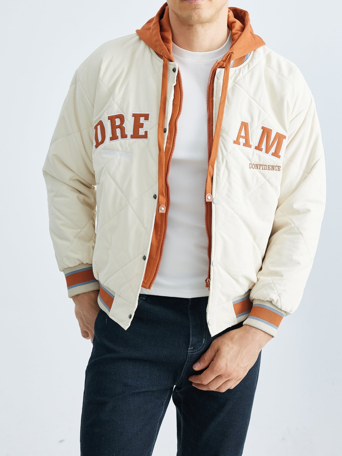 2025 New Product Men's Winter Warm Jacket with Letter Embroidery, Thickened Warm Casual Hooded Faux Two-Piece Jacket Coat for Camping, Christmas New Arrival