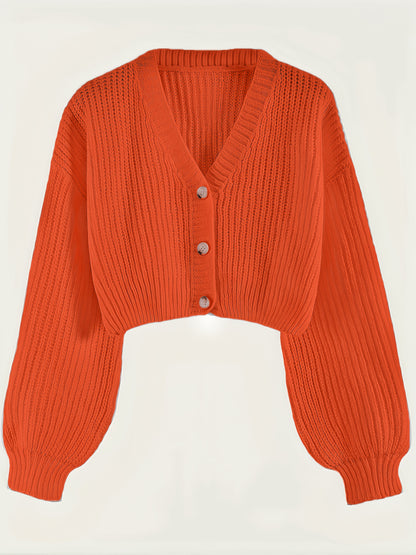 Elegant Drop Shoulder Women's Knit Cardigan with Contrasting Buttons - Long Sleeve, Ribbed Detail, Polyester, Perfect for Fall/Winter
