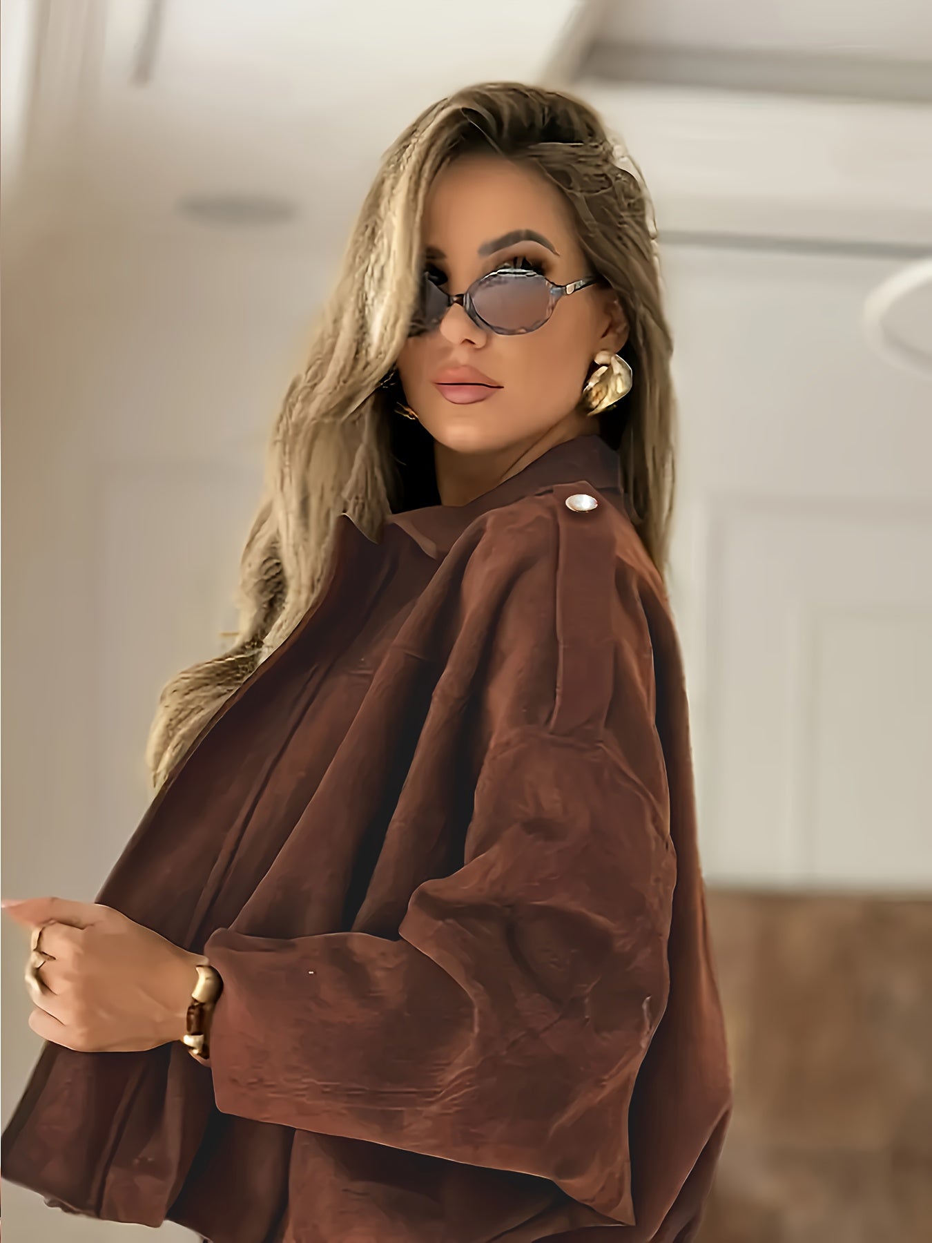 Կանացի ռետրո մոտոցիկլետային բաճկոն՝ օձիքով ձմեռային վերարկու՝ սպիտակ ժապավենով, շագանակագույն մոտոցիկլետային վերնազգեստ, լվացքի մեքենայով լվացվող, չձգվող քամուց պաշտպանիչ՝ աշնանային/ձմեռային, առօրյա և մոտոցիկլետ վարելու համար (միագույն)