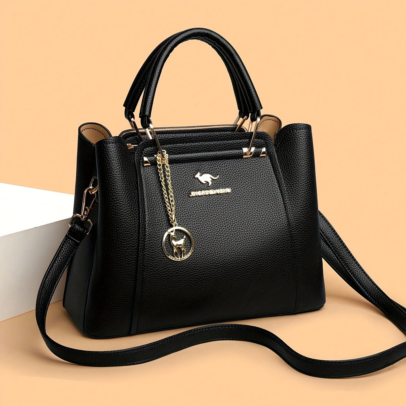 Women’s Lightweight Black Handbag with Detachable Strap