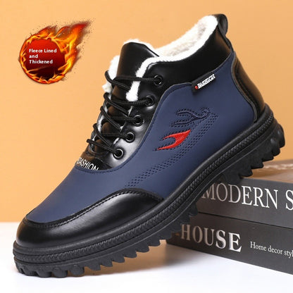 Men'S Winter Fashion Non-slip Snow Boots | High-Top, Thickened, Casual, Microfiber Upper, Rubber Sole, Lace Closure