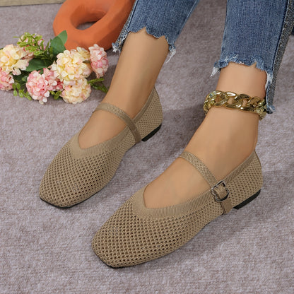 All-Season Breathable Square Toe Mary Jane Flats for Women