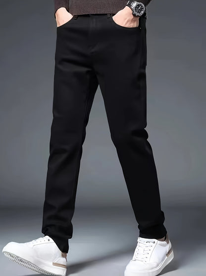 Men's Solid Regular Fit And Cuffed Dress Pants With Pockets, Casual And Chic Pants For Spring And Autumn Business And Formal Occasions, Old Money Style